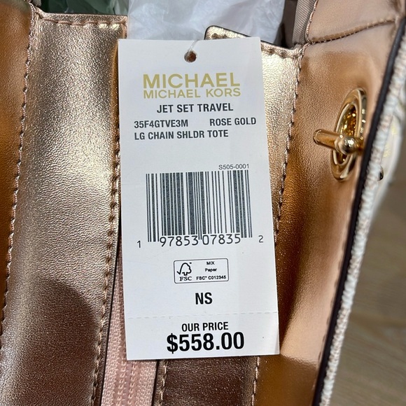 MICHAEL KORS 
Jet Set Travel Large Signature Chain Shoulder Tote Bag
Rose Gold - Picture 16 of 16